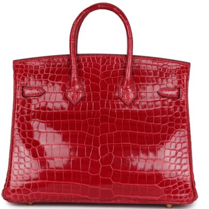 HERMÈS BIRKIN 25 BRAISE SHINY POROSUS CROCODILE GOLD HARDWARE