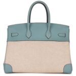 PRE-OWNED HERMÈS BIRKIN 35 TOILE H AND CIEL CLEMENCE PALLADIUM HARDWARE