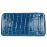 PRE-OWNED HERMÈS BIRKIN 35 BLEU MYKONOS SHINY POROSUS CROCODILE GOLD HARDWARE