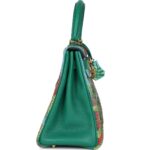 CUSTOM TROPICAL SWAROVSKI CRYSTAL HERMÈS KELLY RETOURNE 28 VERT VERTIGO CLEMENCE GOLD HARDWARE