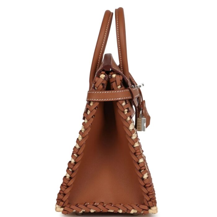 HERMÈS PICNIC BIRKIN 25 GOLD SWIFT AND STRIPE WICKER PALLADIUM HARDWARE
