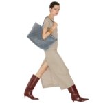 FENDI ROLL LARGE LIGHT BLUE FF JACQUARD VELVET SHOPPER