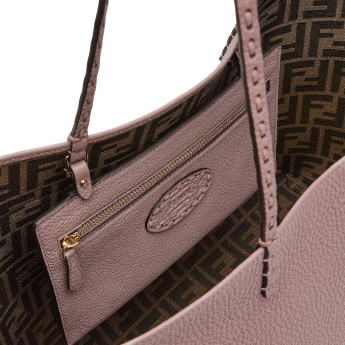 FENDI MEDIUM ROLL BAG MAUVE PINK SELLERIA SHOPPER WITH 218 HAND-SEWN TOPSTITCHES