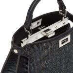 FENDI PEEKABOO ISEEU PETITE BLACK SUEDE BAG WITH FF IN CRYSTALS AND STUDS
