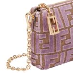 FENDI BAGUETTE POUCH MAUVE PINK JACQUARD FF VELVET POUCH WITH CHAIN