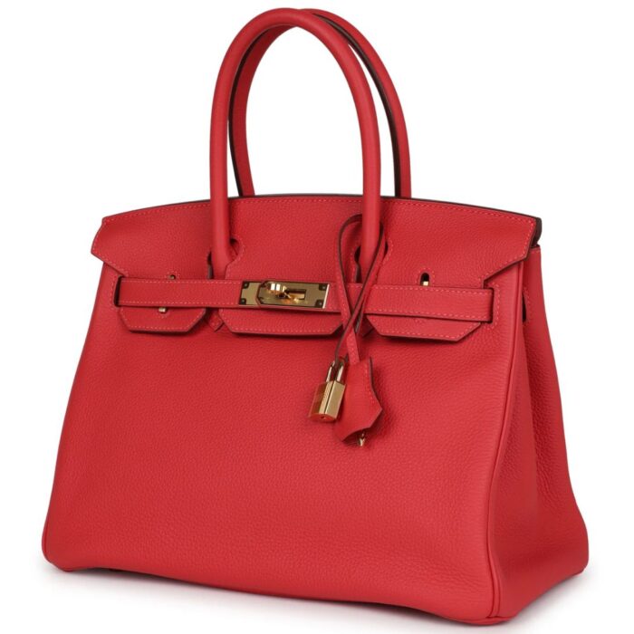 PRE-OWNED HERMÈS BIRKIN 30 ROUGE PIVOINE TOGO GOLD HARDWARE