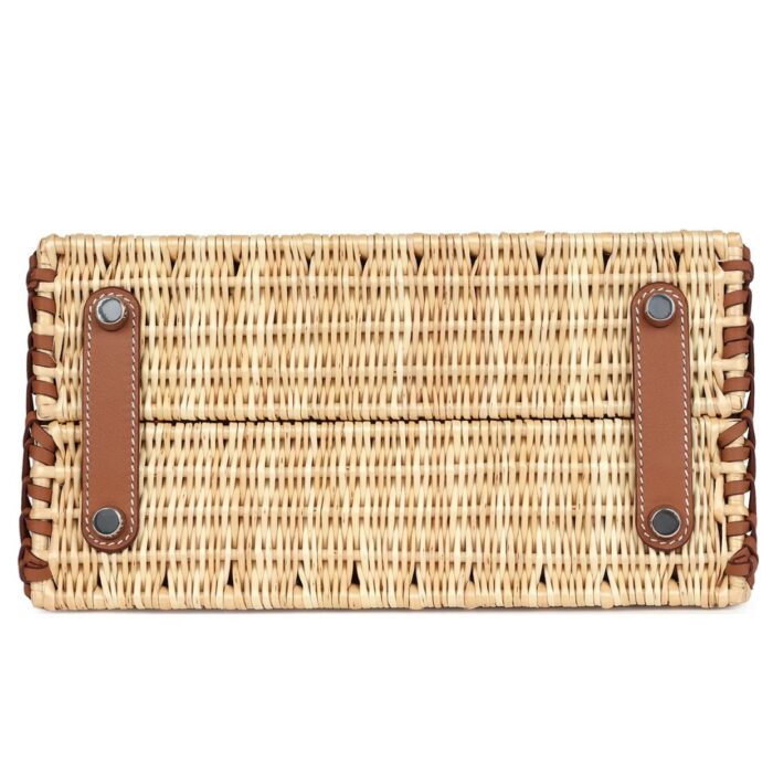 HERMÈS PICNIC BIRKIN 25 GOLD SWIFT AND STRIPE WICKER PALLADIUM HARDWARE
