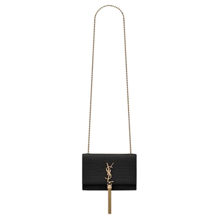 SAINT LAURENT KATE SMALL TASSEL IN CROCODILE-EMBOSSED LEATHER