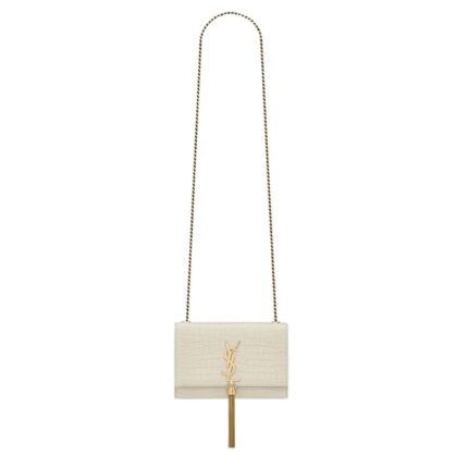SAINT LAURENT KATE SMALL TASSEL IN CROCODILE-EMBOSSED LEATHER