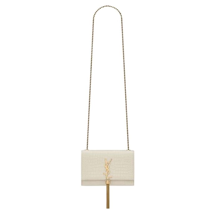SAINT LAURENT KATE SMALL TASSEL IN CROCODILE-EMBOSSED LEATHER
