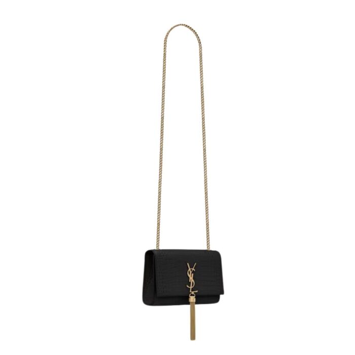 SAINT LAURENT KATE SMALL TASSEL IN CROCODILE-EMBOSSED LEATHER