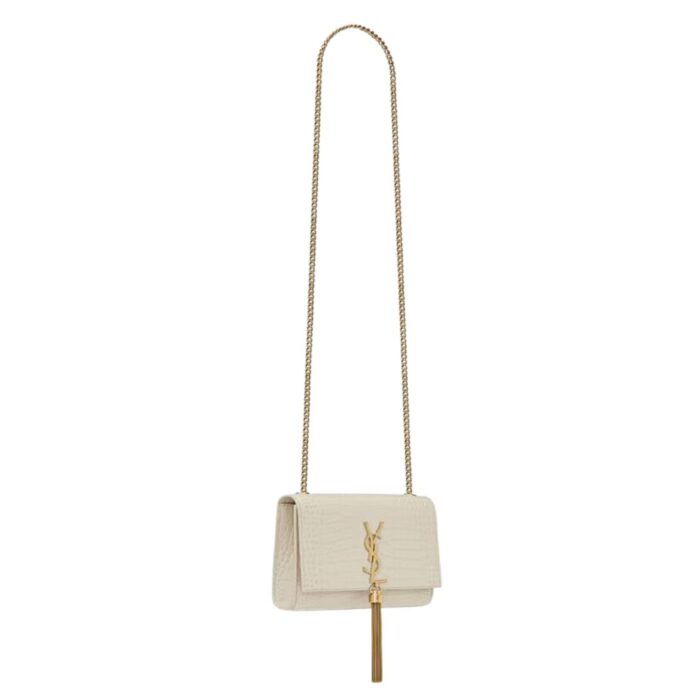 SAINT LAURENT KATE SMALL TASSEL IN CROCODILE-EMBOSSED LEATHER