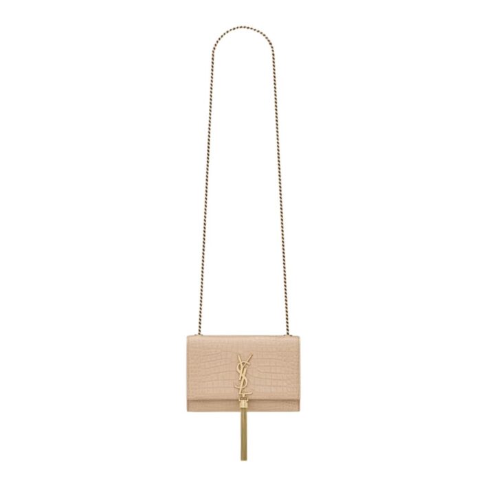SAINT LAURENT KATE SMALL TASSEL IN CROCODILE-EMBOSSED LEATHER