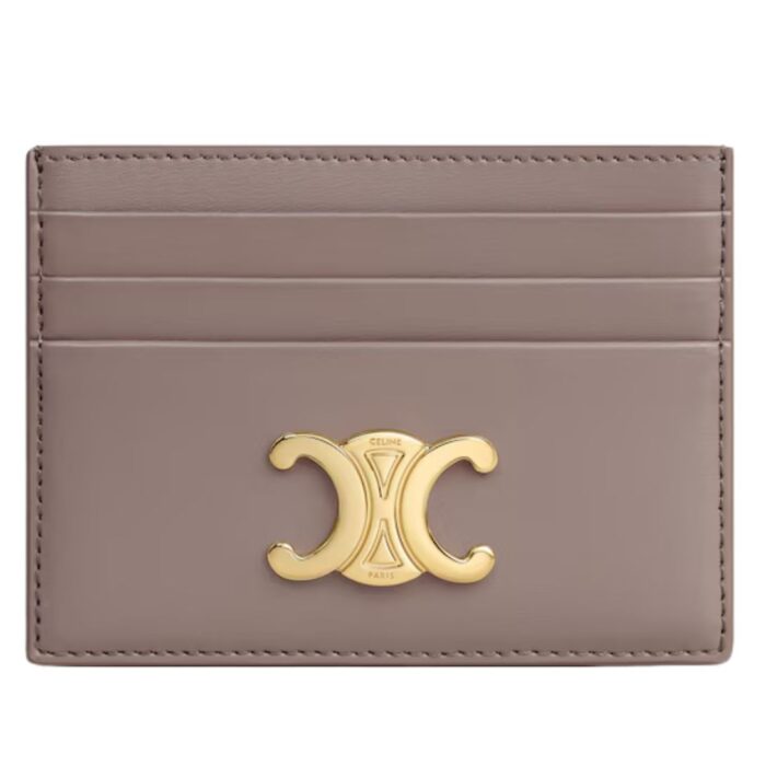 CELINE CARD HOLDER TRIOMPHE IN SHINY CALFSKIN SMOKED BROWN