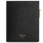 CELINE COMPACT WALLET TRIOMPHE CHARMS IN GRAINED CALFSKIN BLACK
