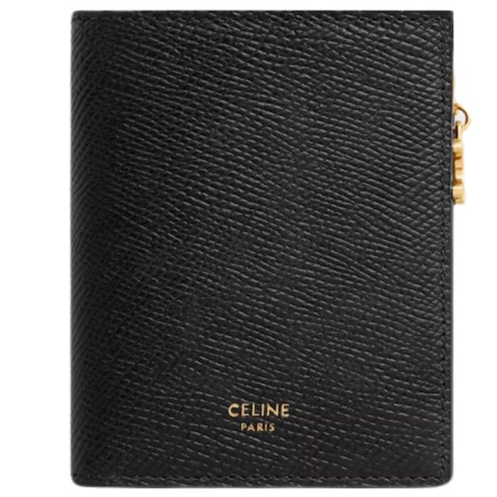 CELINE COMPACT WALLET TRIOMPHE CHARMS IN GRAINED CALFSKIN BLACK