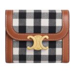 CELINE SMALL FLAP WALLET TRIOMPHE IN VICHY TEXTILE AND CALFSKIN BLACK-WHITE