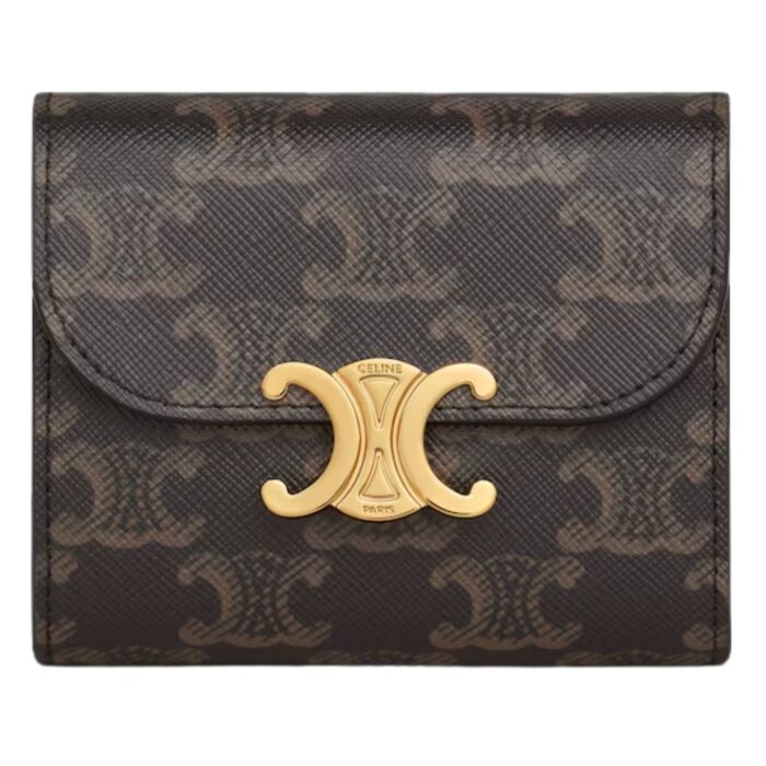 CELINE SMALL FLAP WALLET TRIOMPHE IN TRIOMPHE CANVAS WHITE-TAN