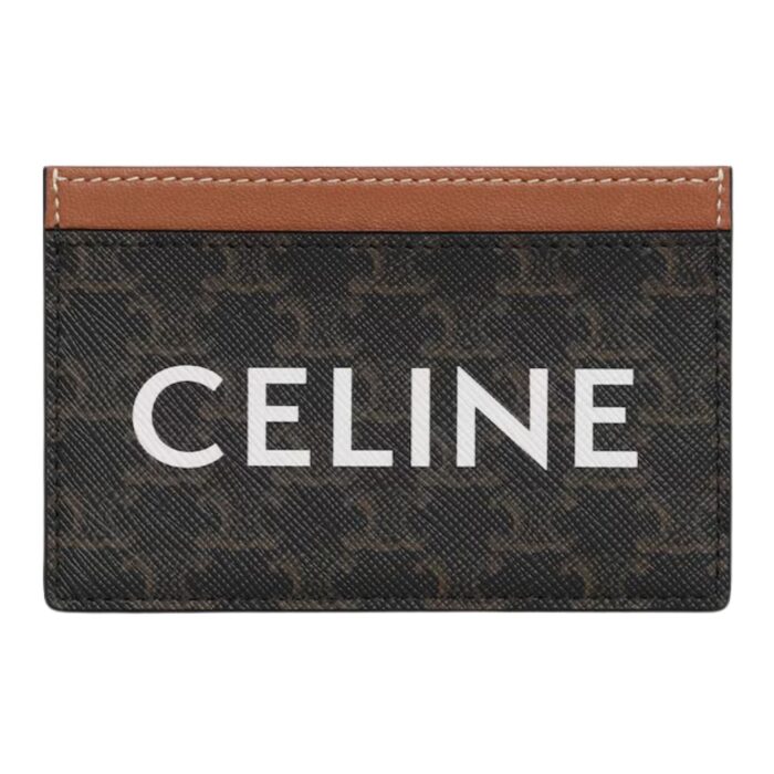 CELINE CARD HOLDER IN TRIOMPHE CANVAS WITH CELINE PRINT TAN