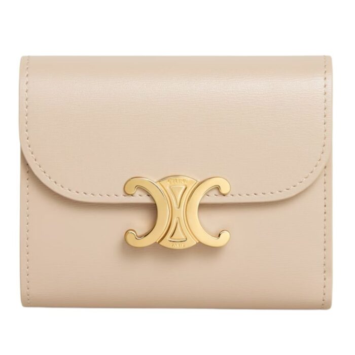 CELINE SMALL FLAP WALLET TRIOMPHE IN SHINY CALFSKIN CLOUDY GREY