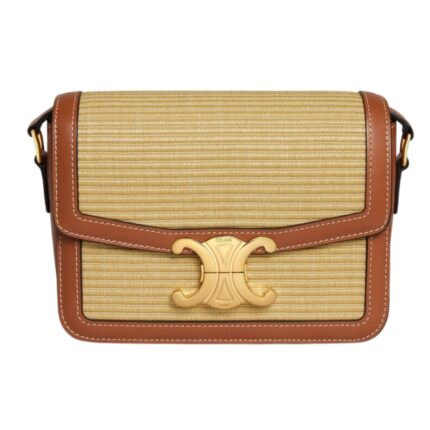 CELINE TEEN TRIOMPHE BAG IN RAFFIA EFFECT TEXTILE AND CALFSKIN