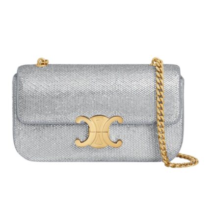 CELINE CHAIN SHOULDER BAG CLAUDE IN SUEDE CALFSKIN WITH STRASS