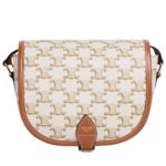 CELINE MEDIUM FOLCO BAG IN TRIOMPHE CANVAS AND CALFSKIN TAN
