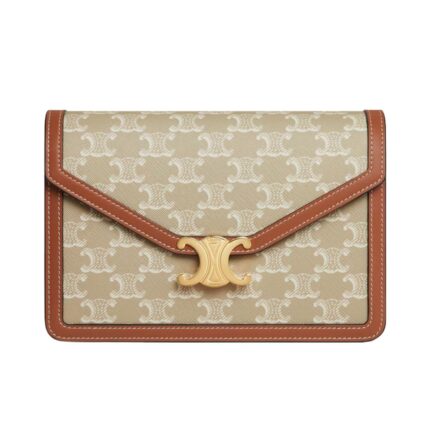 CELINE ENVELOPPE BAG IN TRIOMPHE CANVAS AND CALFSKIN