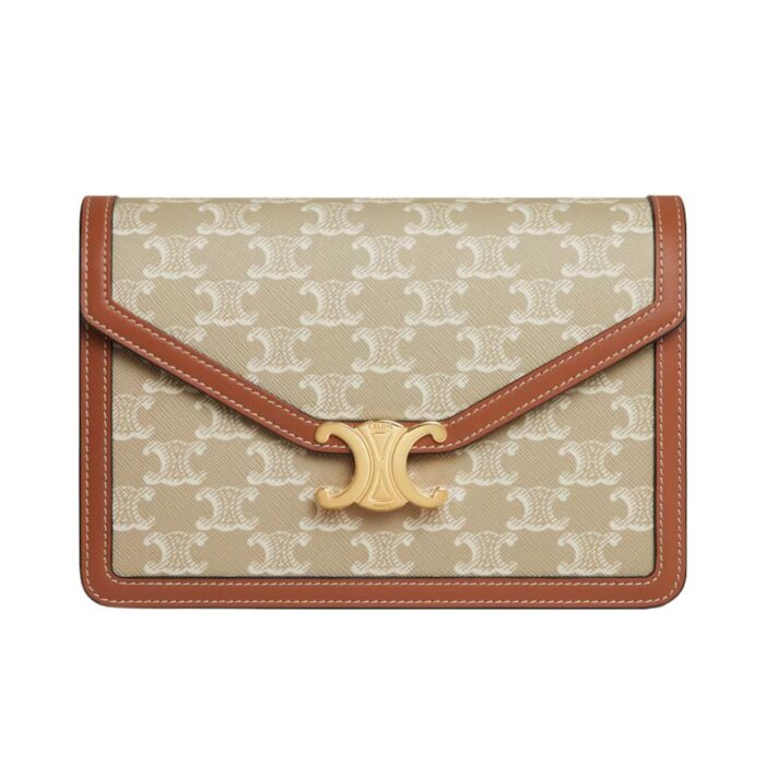CELINE ENVELOPPE BAG IN TRIOMPHE CANVAS AND CALFSKIN