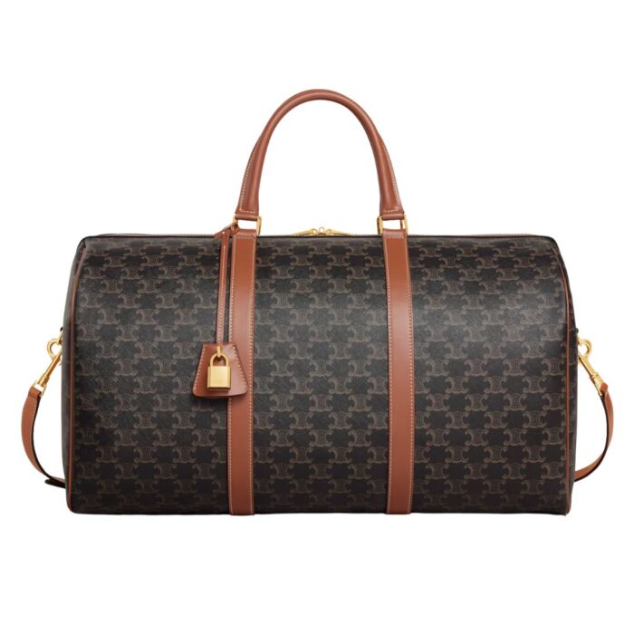 CELINE LARGE TRAVEL BAG IN TRIOMPHE CANVAS AND CALFSKIN