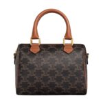 CELINE SMALL BOSTON IN TRIOMPHE CANVAS AND CALFSKIN TAN