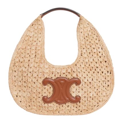 CELINE CLASSIC PANIER HOBO BAG IN RAFFIA AND CALFSKIN