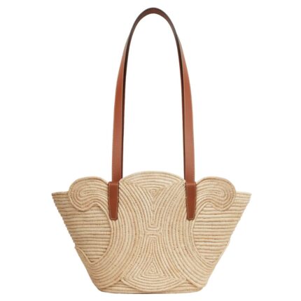 CELINE CLASSIC PANIER SMALL BRAIDED TRIOMPHE IN RAFFIA AND CALFSKIN