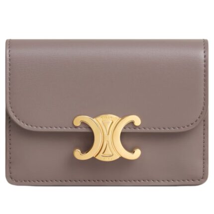CELINE CARD HOLDER WITH FLAP TRIOMPHE IN SHINY CALFSKIN BRONZE