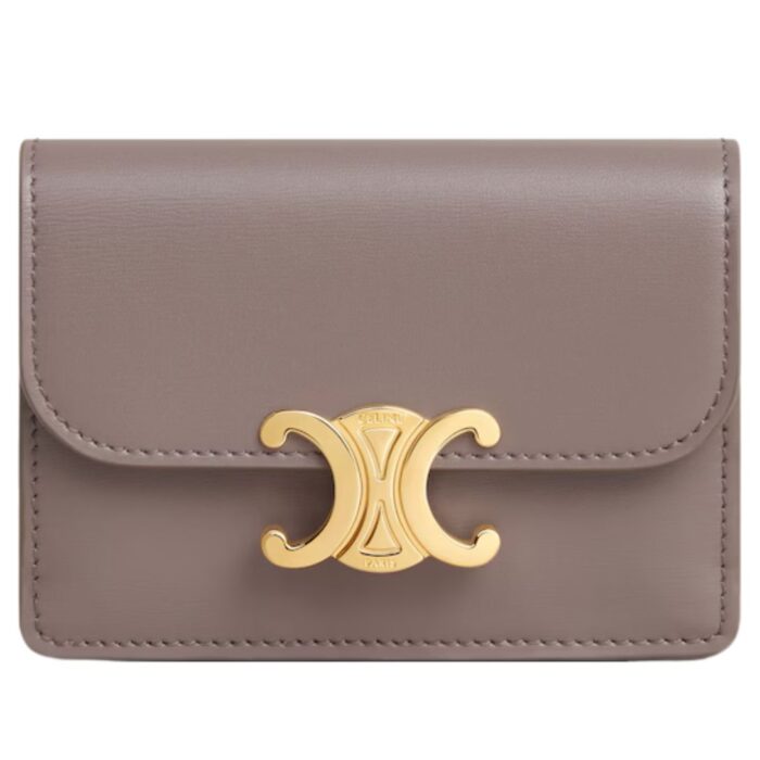 CELINE CARD HOLDER WITH FLAP TRIOMPHE IN SHINY CALFSKIN ICE BLUE