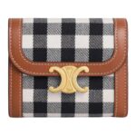 CELINE SMALL FLAP WALLET TRIOMPHE IN VICHY TEXTILE AND CALFSKIN