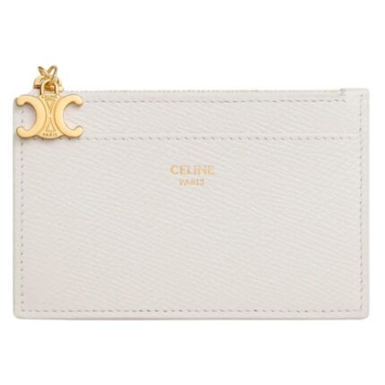 CELINE ZIPPED CARD HOLDER TRIOMPHE CHARMS IN GRAINED CALFSKIN RICE