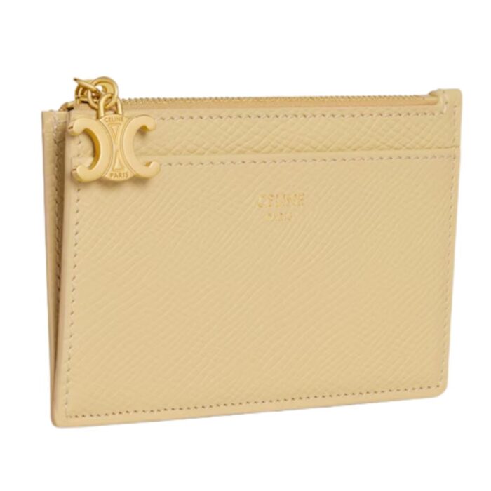 CELINE ZIPPED CARD HOLDER TRIOMPHE CHARMS IN GRAINED CALFSKIN SPRING YELLOW
