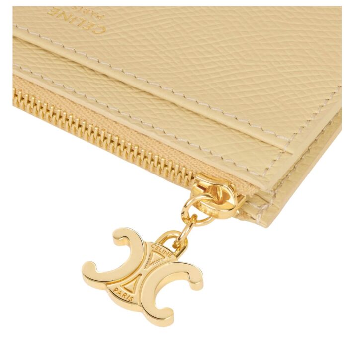 CELINE ZIPPED CARD HOLDER TRIOMPHE CHARMS IN GRAINED CALFSKIN SPRING YELLOW