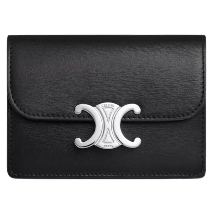CELINE CARD HOLDER WITH FLAP TRIOMPHE IN SHINY CALFSKIN ICE BLUE