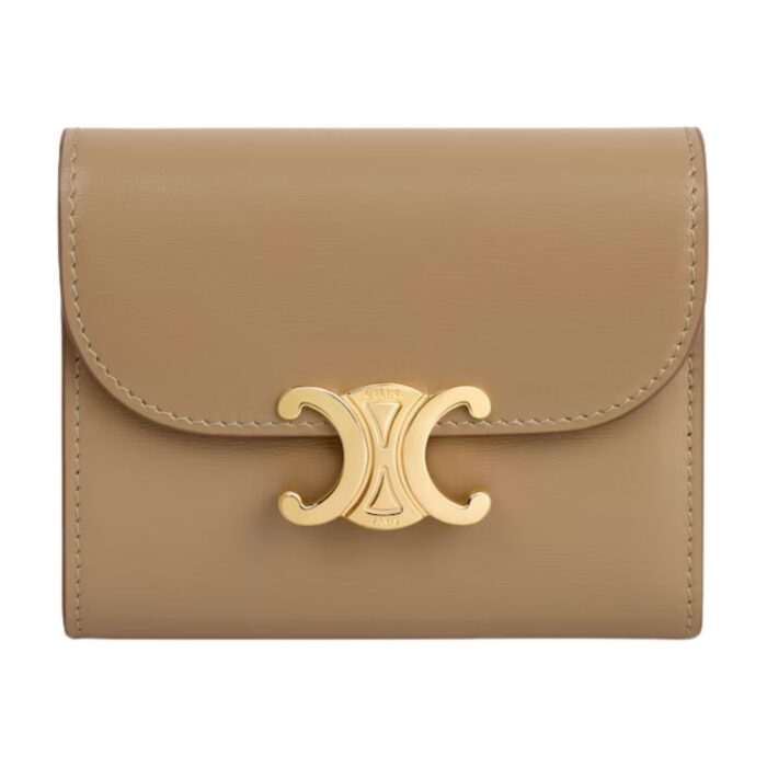 CELINE SMALL FLAP WALLET TRIOMPHE IN SHINY CALFSKIN CLOUDY GREY