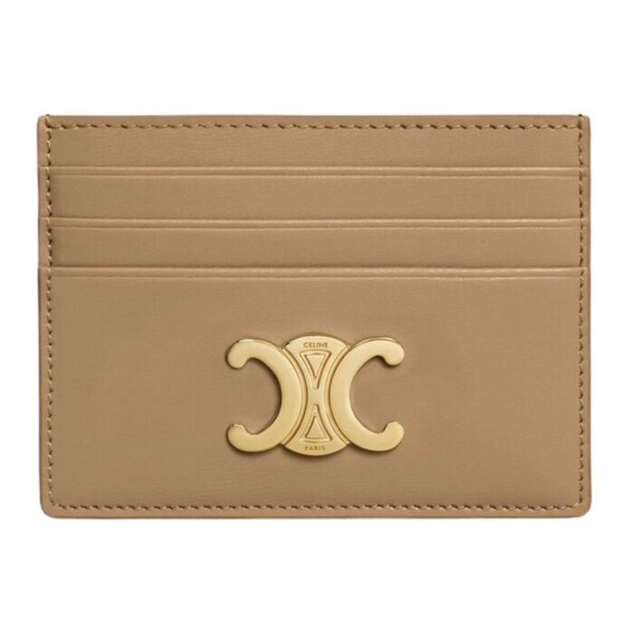 CELINE CARD HOLDER TRIOMPHE IN SHINY CALFSKIN SMOKED BROWN
