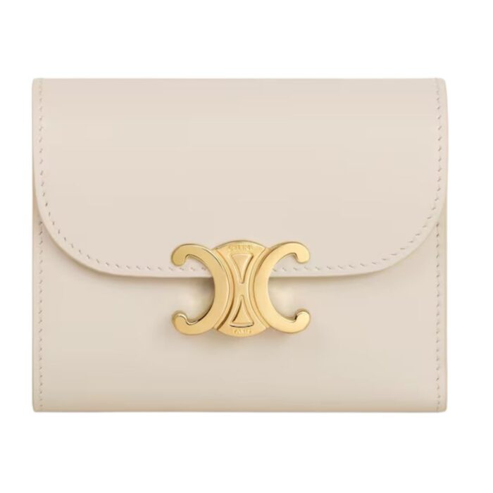 CELINE SMALL FLAP WALLET TRIOMPHE IN SHINY CALFSKIN CLOUDY GREY
