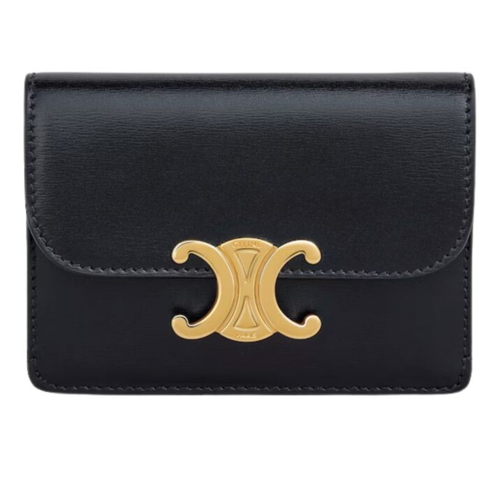 CELINE CARD HOLDER WITH FLAP TRIOMPHE IN SHINY CALFSKIN ICE BLUE