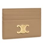CELINE CARD HOLDER TRIOMPHE IN SHINY CALFSKIN SMOKED BROWN
