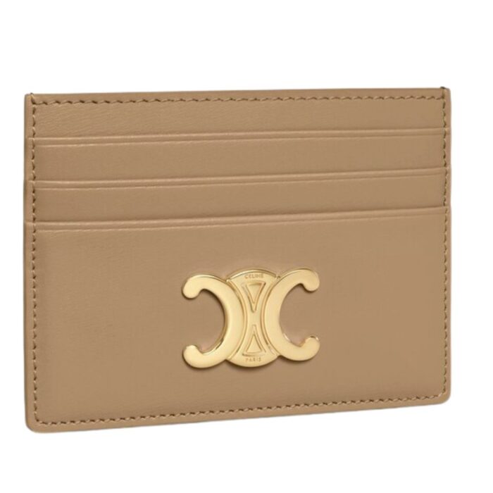 CELINE CARD HOLDER TRIOMPHE IN SHINY CALFSKIN SMOKED BROWN