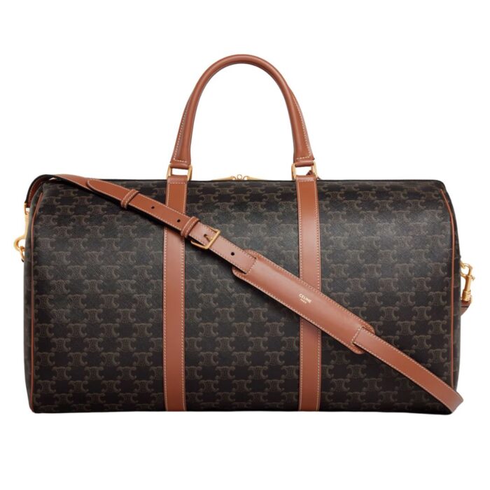 CELINE LARGE TRAVEL BAG IN TRIOMPHE CANVAS AND CALFSKIN