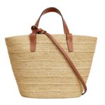 CELINE TEEN SUPPLE CLASSIC PANIER IN RAFFIA AND CALFSKIN