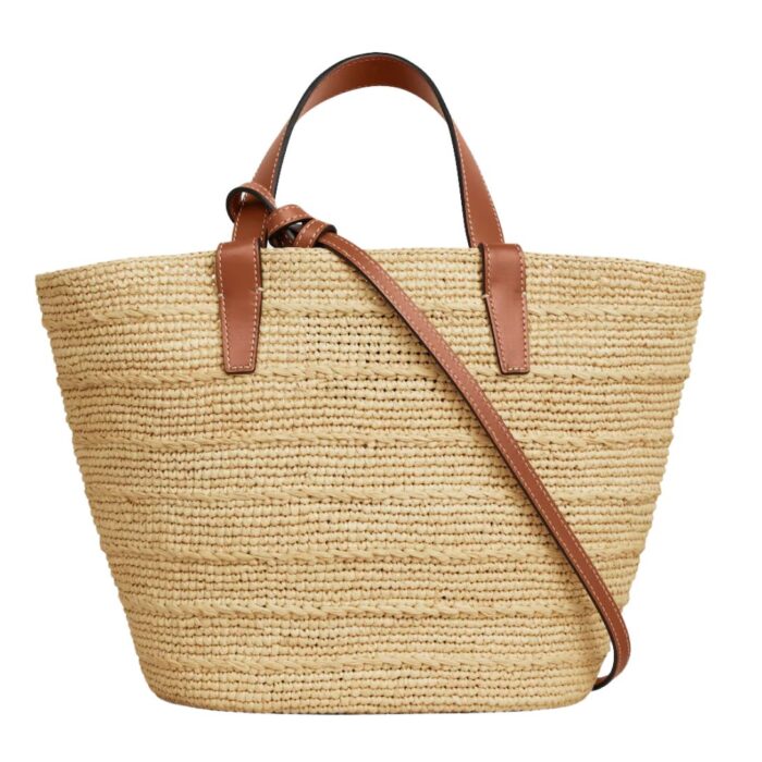 CELINE TEEN SUPPLE CLASSIC PANIER IN RAFFIA AND CALFSKIN