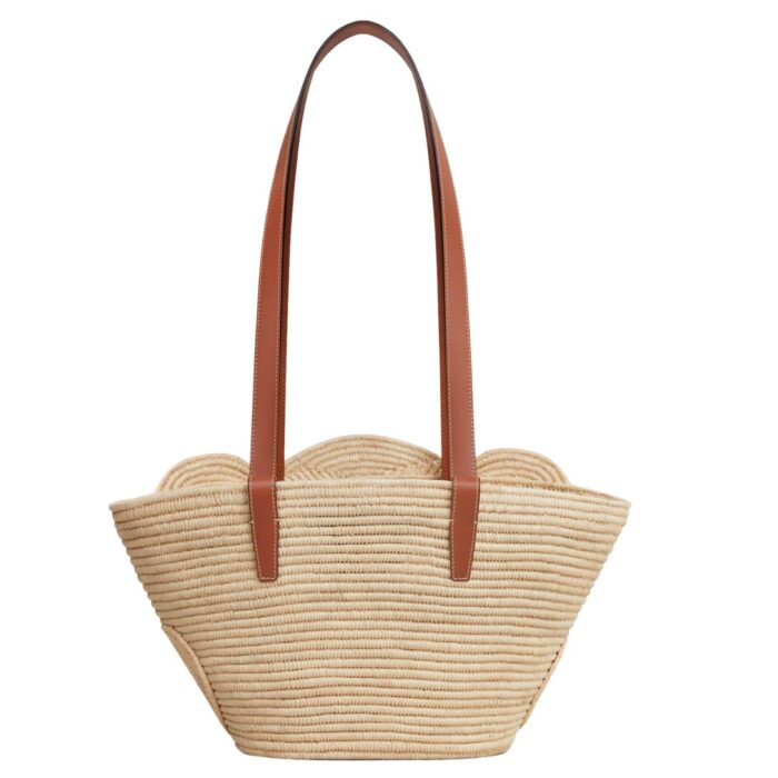 CELINE CLASSIC PANIER SMALL BRAIDED TRIOMPHE IN RAFFIA AND CALFSKIN
